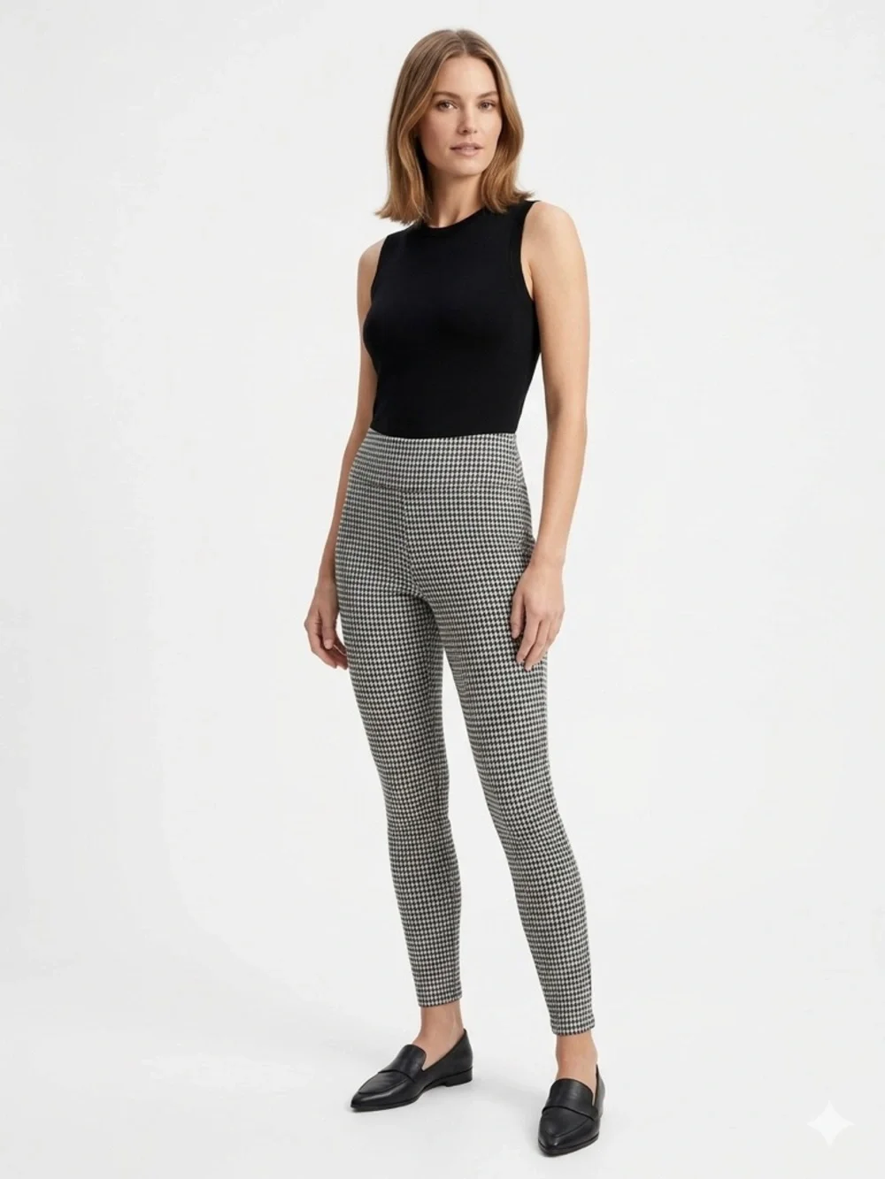 Memoi NWOT Houndstooth Stretch Ponte Pull On Pants Leggings - Black & White